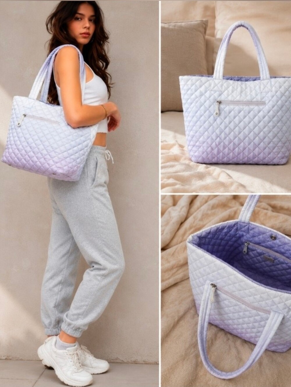 Urban Expressions Large Break Away Tote Removable Pouch Ombr Lavender NWT$120